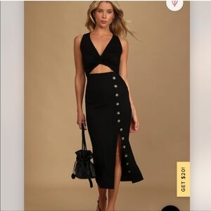 Trend Seeker Black Ribbed Twist-Front Cutout Midi Dress Sz L